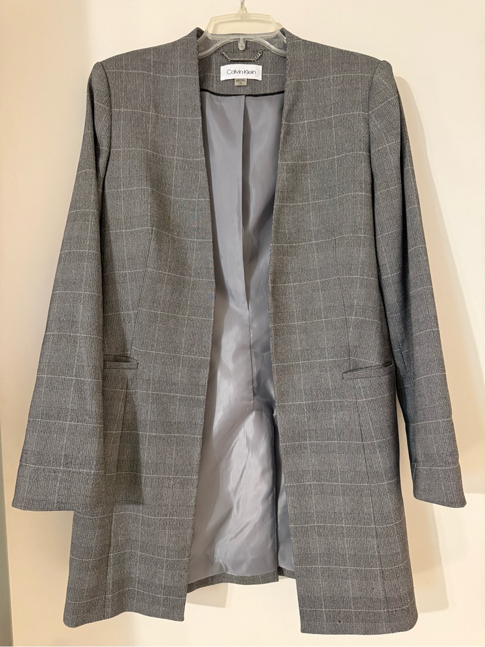 Calvin Klein Grey Windowpane Open-Front Blazer Jacket Size 10